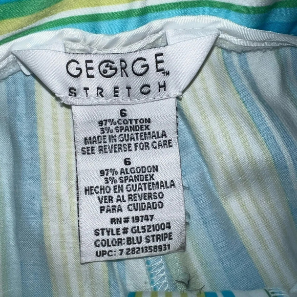 George Stretch,6 turquoise/green striped capri, oversize button zip closure - Picture 3 of 8